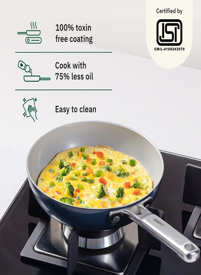 Ember Cookware مقلاة سيراميك أرسيللا من إمبر كوكوير، 20 سم | أواني طهي غير لاصقة وغير سامة | معتمدة من معهد المواصفات والمقاييس الهندي | مقلاة للبيض والأومليت | ملعقة مسطحة واحدة | مقبض فولاذي | خالية من مركبات PFAS وPTFE | ضمان 5 سنوات | أزرق - Image 2